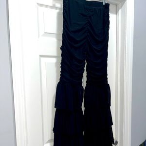 Mesh ruffle bell bottoms